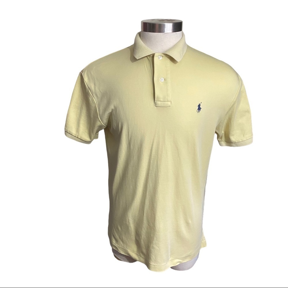 Polo Ralph Lauren Yellow with Navy Pony Short Sleeve 2-Button Polo Shirt Men Med